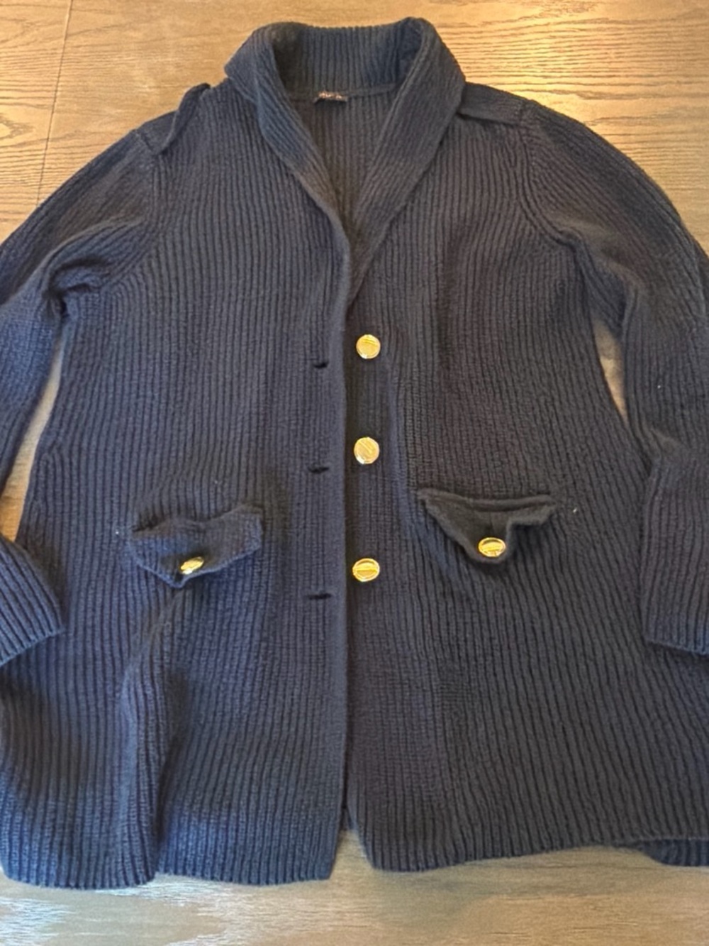 Talbots Navy Ribbed Knit Cardigan with Gold Buttons large